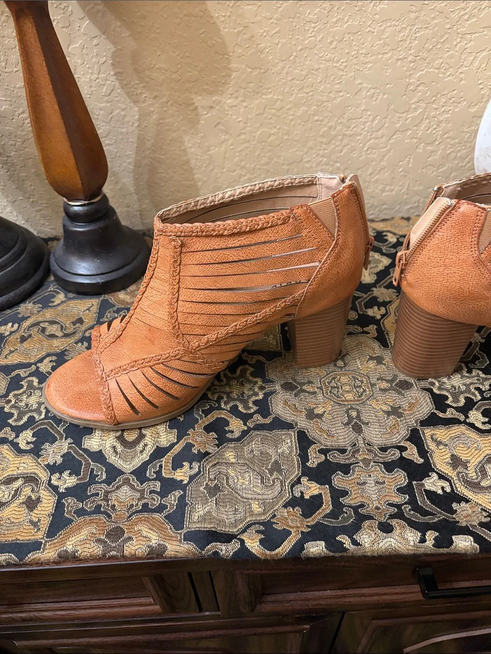 torrid Tan Open-Toe Cutout Ankle Heeled Boots - Picture 2 of 4
